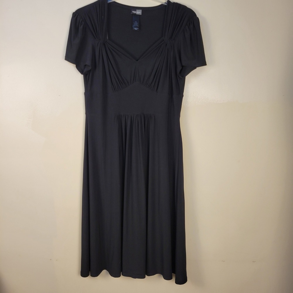 Bisou‎ Bisou Michele Bohbot Black Ruched V-Neck Midi Dress Plus Size 18W